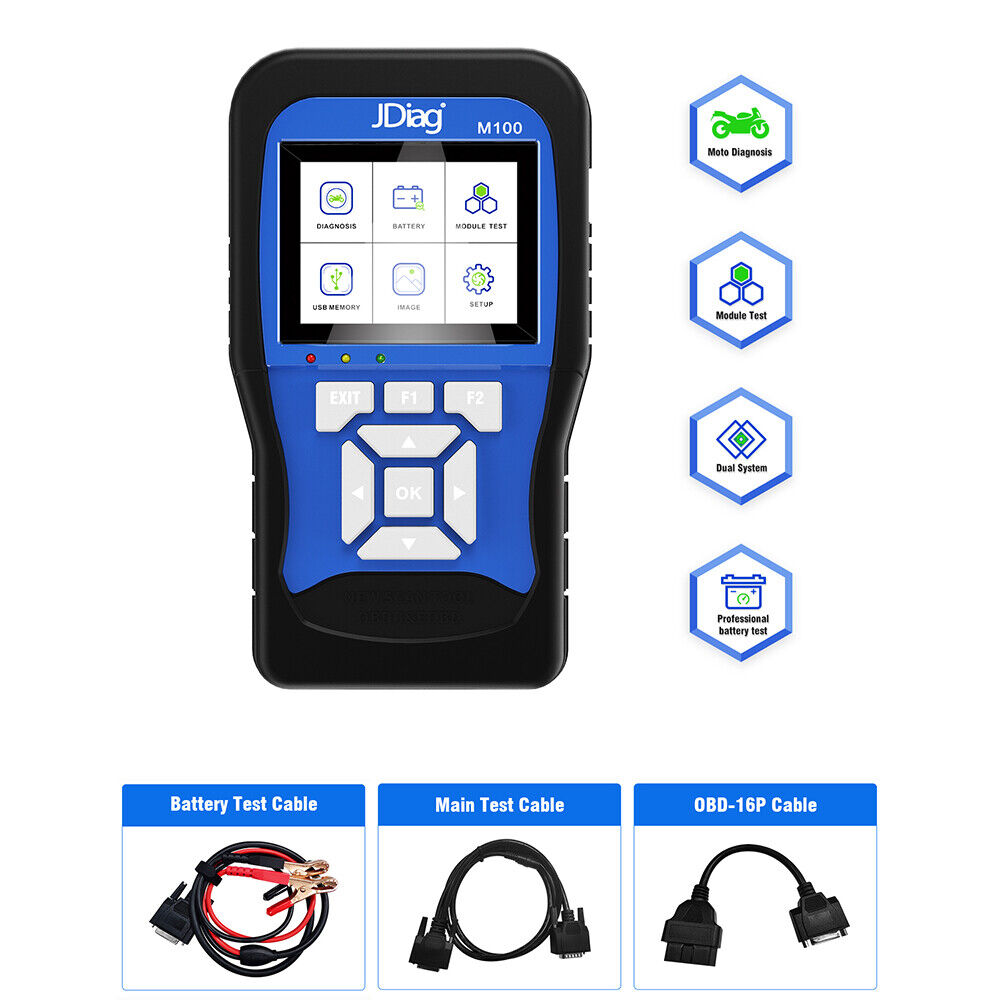 JDiag M100 Motorcycle Diagnostic Tool, battery tester for motorcycle, Handheld Motorcycle Auto Scanner
