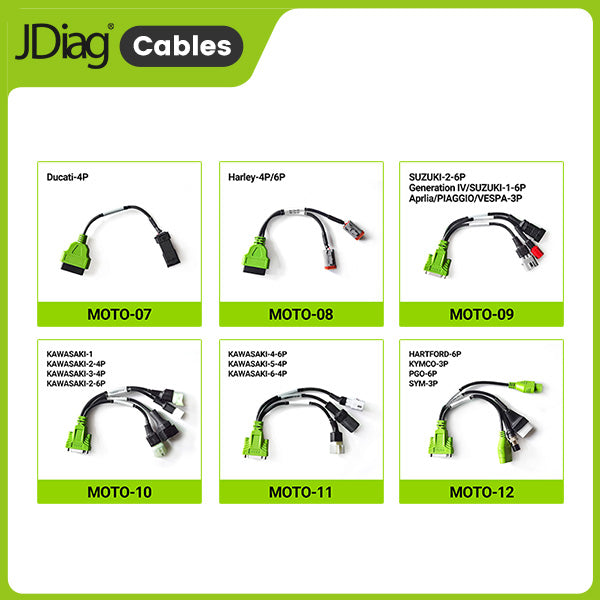 JDiag OBD2 Test Cables, With JDiag M100Pro/M200/M300 Motorcycle Scanner, For BMW-10P, Harley-4P/6P, YAMAHA-3P/4P, HONDA-4P