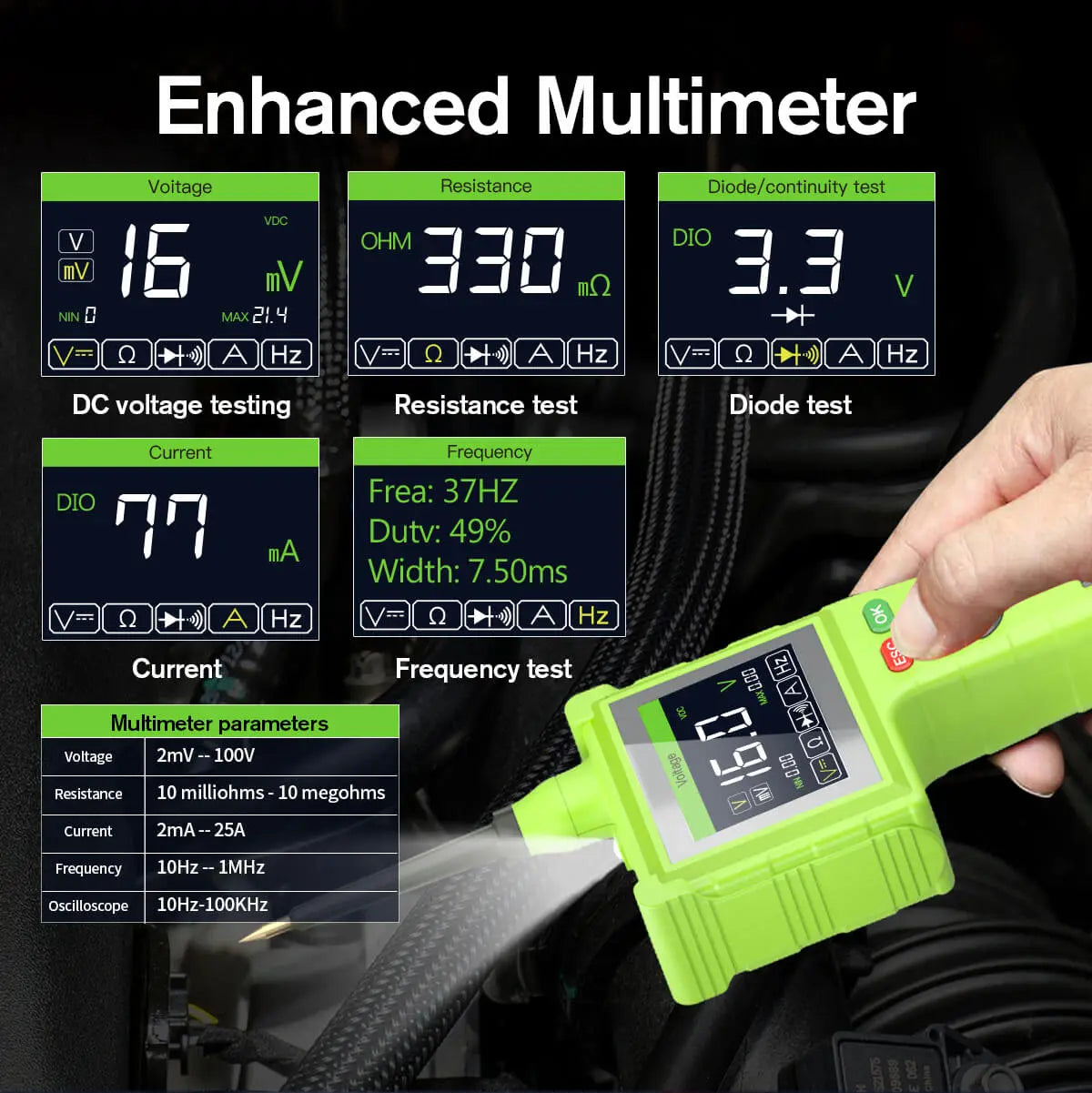 Topdiag P200 Pro Power Circuit Probe Tester Multimeter Oscilloscope Leakage Car Circuit Analyzer 9V-48V Injector Tester