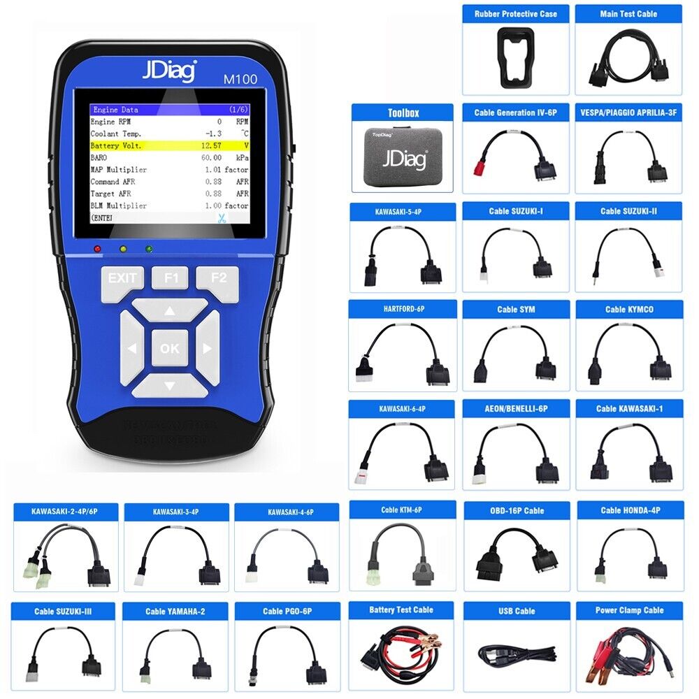 JDiag M100 Motorcycle Diagnostic Tool, battery tester for motorcycle, Handheld Motorcycle Auto Scanner
