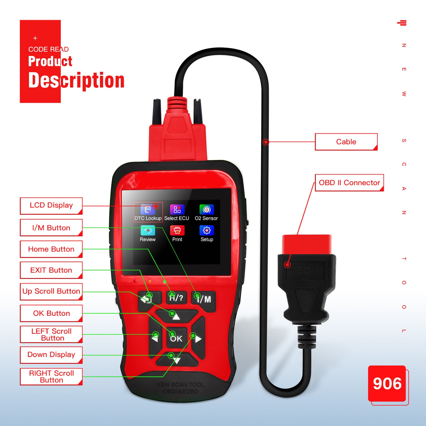 Topdiag JD906 OBD2 Scanner Check Engine Light Code Reader Live Data I/M Readiness Newest Battery Tester Car Diagnostic Scan Tool