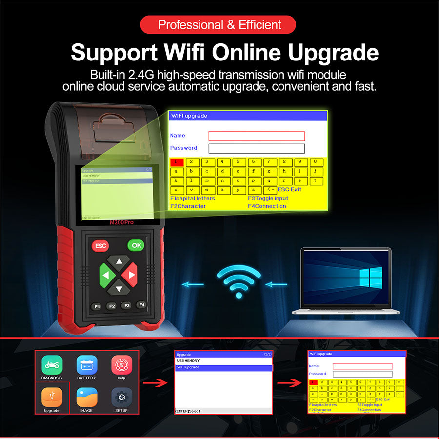JDiag M200 Pro Diagnostic Scanner with Honda ECU Remap Universal Motorcycle Scanner Battery Tester ABS System Test Fault Codes