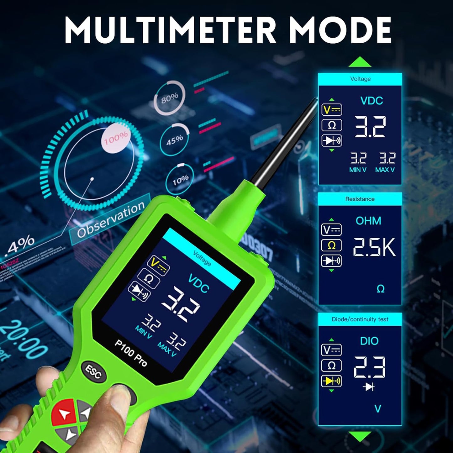 P100 Pro Power Circuit Probe Kit - Automotive Digital Multimeter Tester, Oscilloscope, and Circuit Breaker Finder - 9-30V Electric Tester Tool for Cars and Motorcycles