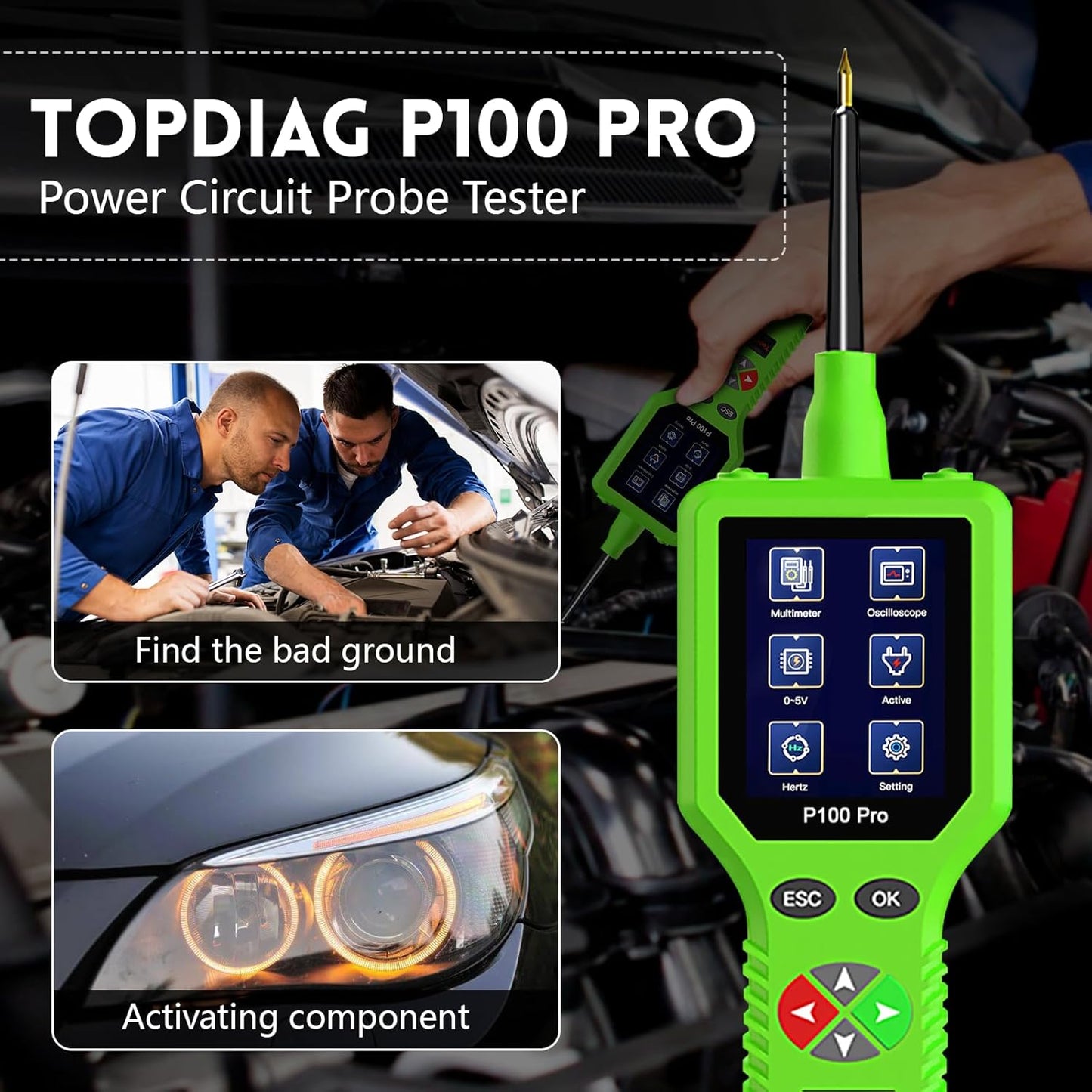 P100 Pro Power Circuit Probe Kit - Automotive Digital Multimeter Tester, Oscilloscope, and Circuit Breaker Finder - 9-30V Electric Tester Tool for Cars and Motorcycles