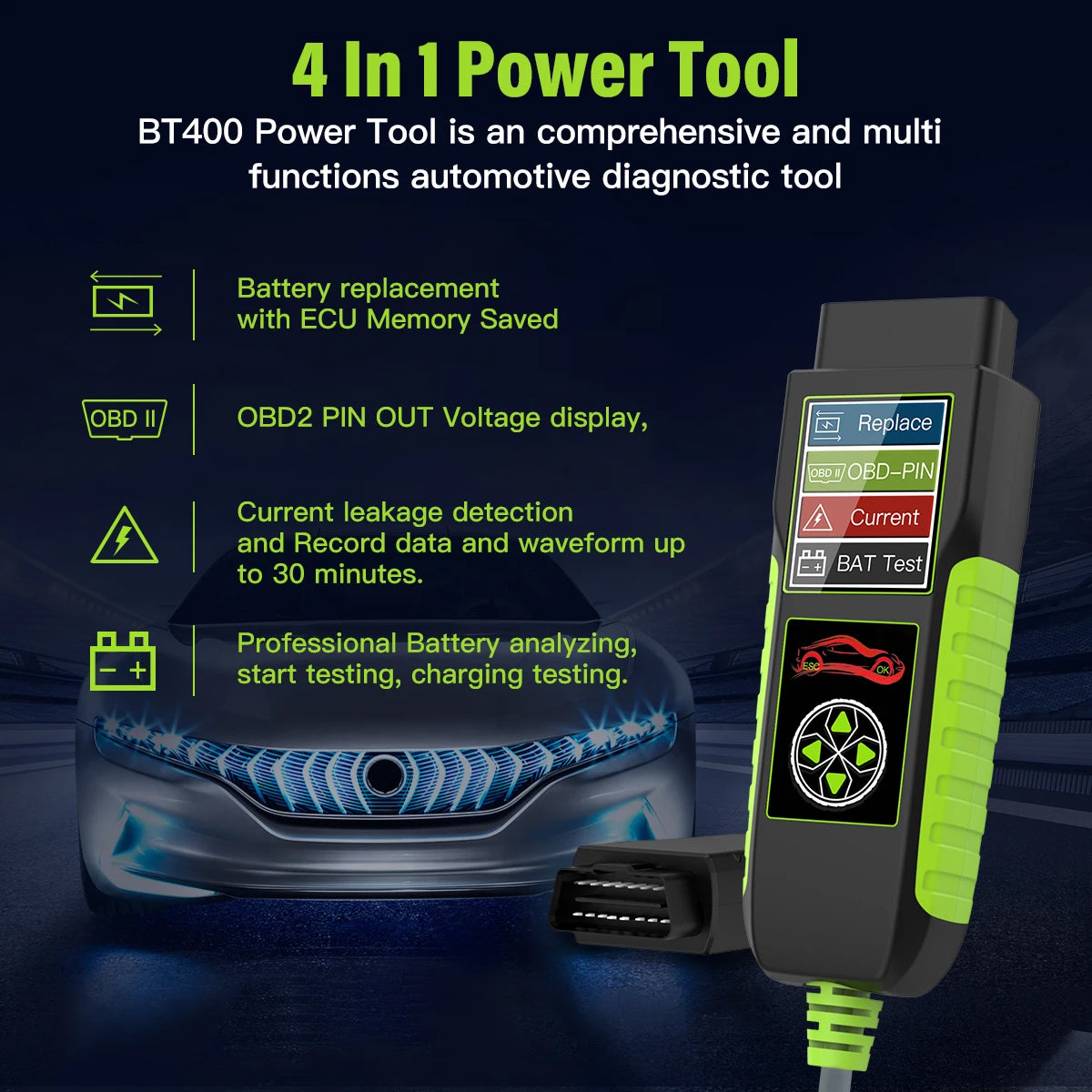 Topdiag BT400 Car Battery Tester Automotive OBD Scan 12V/24V 20-2000 CCA Battery Analyzer Load Test Auto Cranking Charging Tool