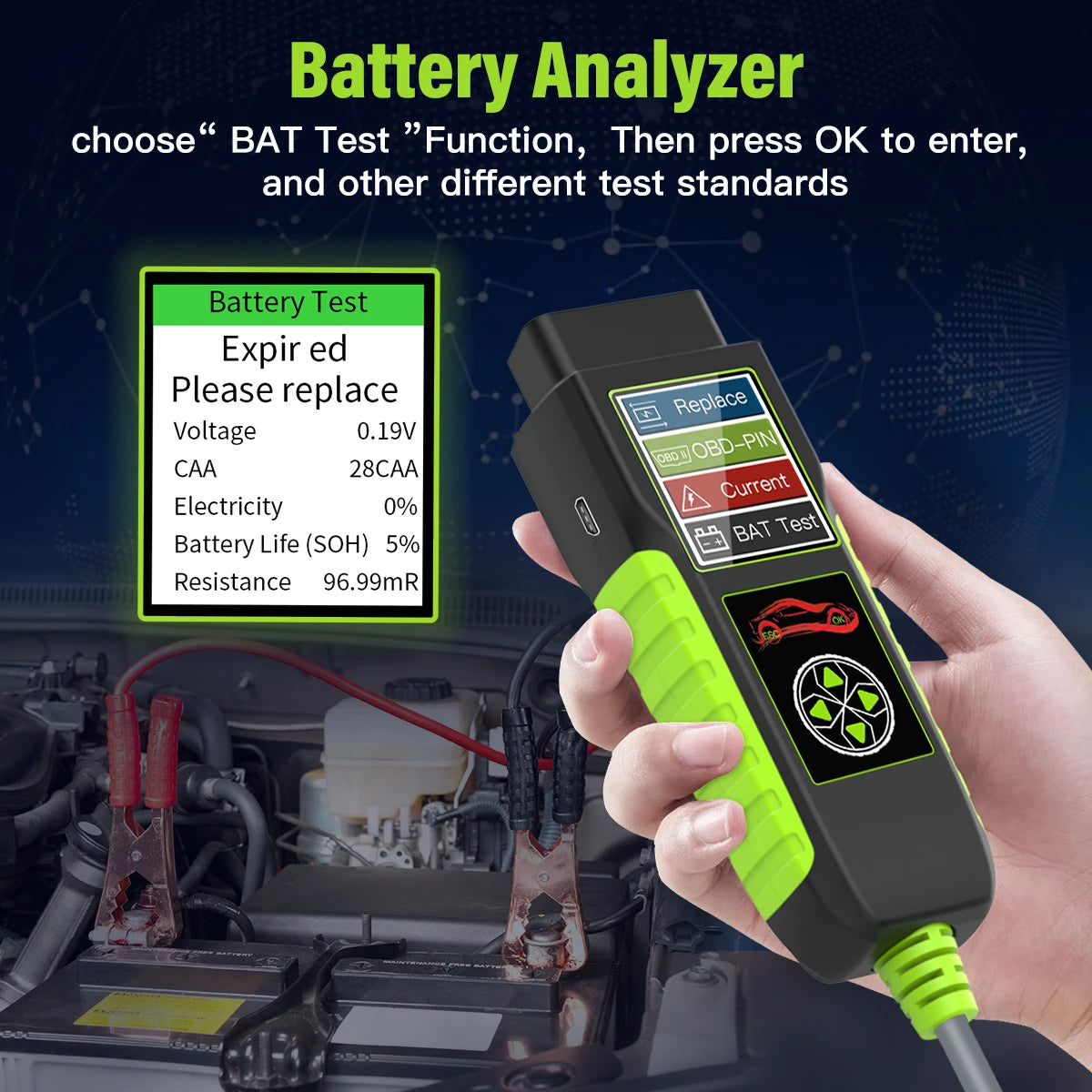 Topdiag BT400 Car Battery Tester Automotive OBD Scan 12V/24V 20-2000 CCA Battery Analyzer Load Test Auto Cranking Charging Tool