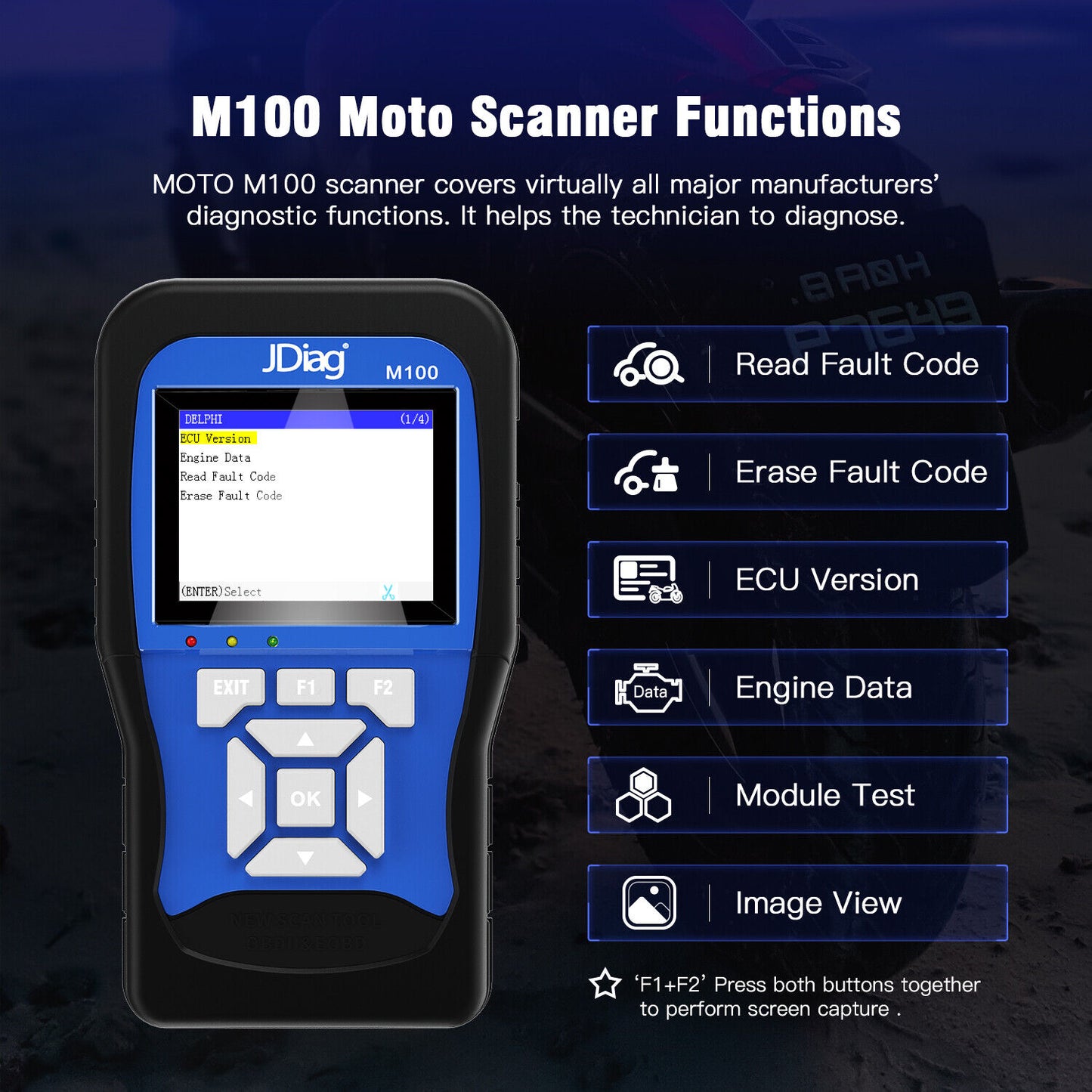 the Moto scanner functions of  diagntisc tool M100