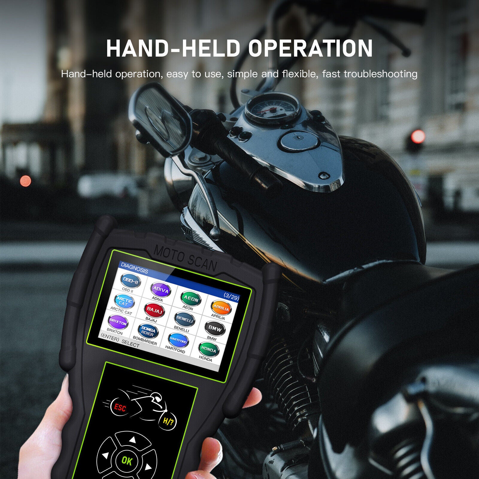 M100Pro is a handheld motorcycle obd 2 scanner tool 