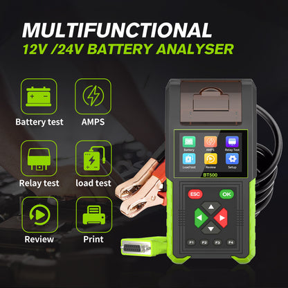 Topdiag BT500 Car Battery Tester 20-2000CCA 12V 24V Leakage Detect Load Relay Test Auto Battery Analyzer Automotive Battery Tool