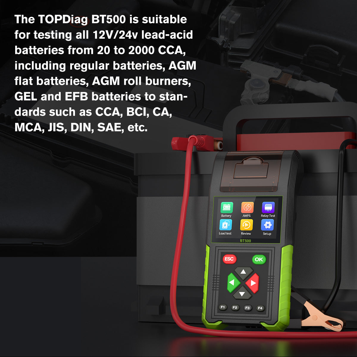 Topdiag BT500 Car Battery Tester 20-2000CCA 12V 24V Leakage Detect Load Relay Test Auto Battery Analyzer Automotive Battery Tool