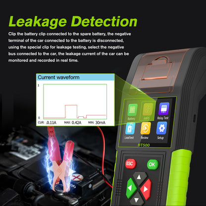 Topdiag BT500 Car Battery Tester 20-2000CCA 12V 24V Leakage Detect Load Relay Test Auto Battery Analyzer Automotive Battery Tool