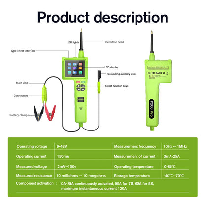 Topdiag P200 Pro Power Circuit Probe Tester Multimeter Oscilloscope Leakage Car Circuit Analyzer 9V-48V Injector Tester