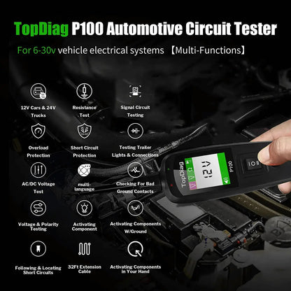 TopDiag P100 Automotive Circuit Tester, Power Probe,12V 24V, AC DC Digital Voltage Tester